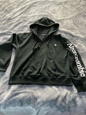 Y2K Abercrombie & Fitch Dark Green Pullover Hoodie with big Sleeve Logo M